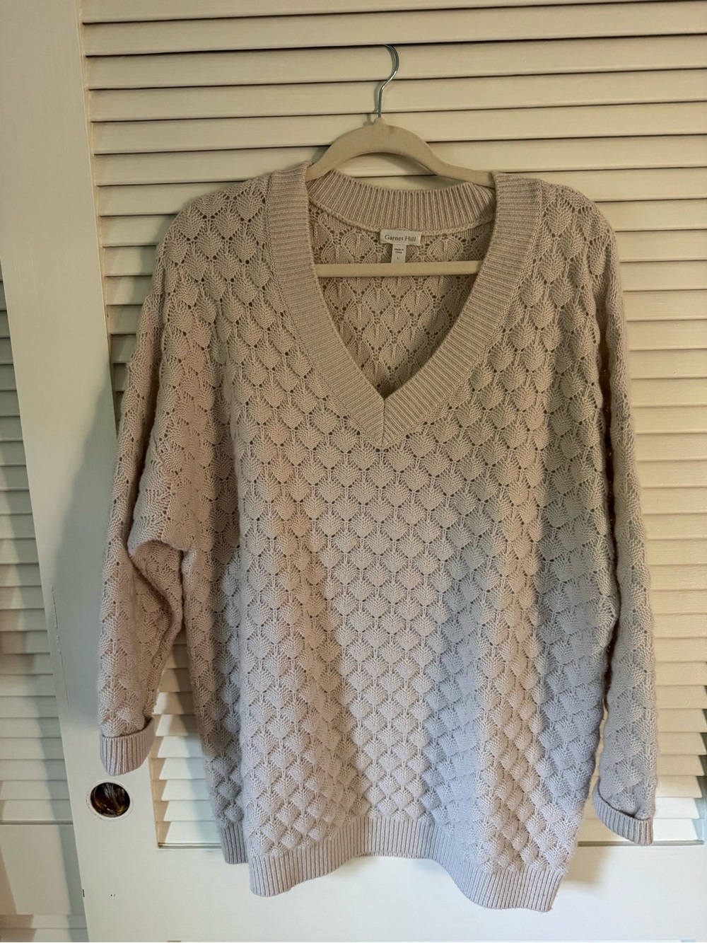 Garnet Hill Cream V-Neck Cable-Style Sweater
